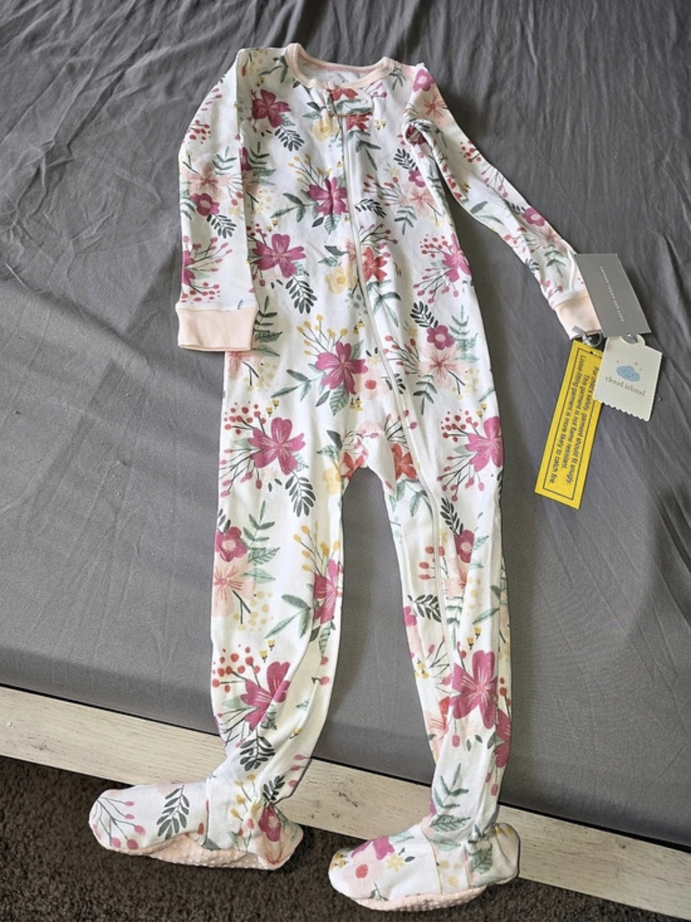 Cloud Island Floral Footed Sleep N' Play Floral Footie White & Pink Baby 24M